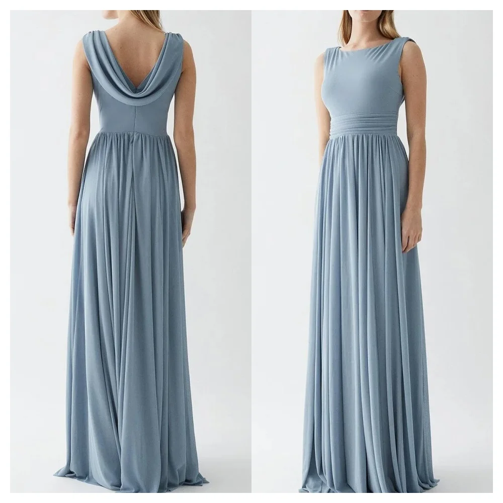 

Customized Classic Blue Chiffon Evening Dress Modern Square Collar Spaghetti Straps Sleeveless Party Dress Soft Celebrity Gowns