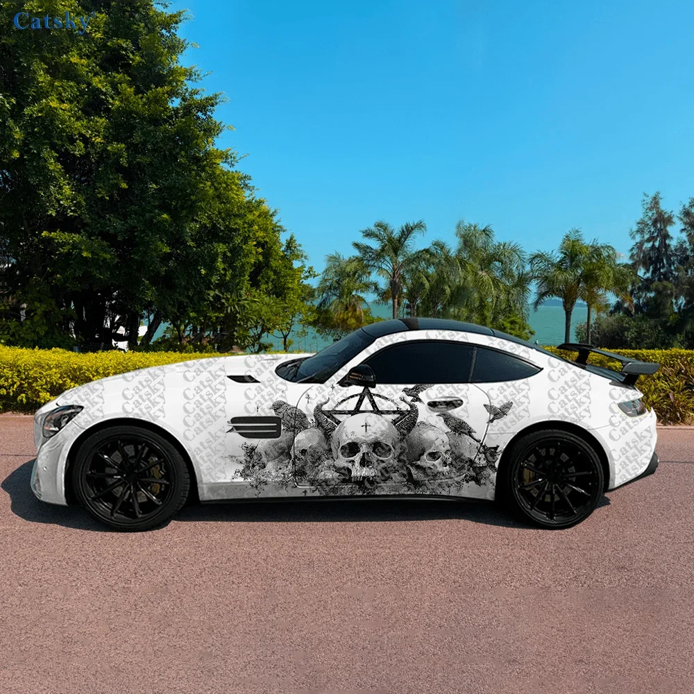 CATSKY.2pcs.Hexagram Symbol Skull Car Side Decals | Self-Adhesive PVC Waterproof & Scratch-Resistant Stickers, Fashionable Decal