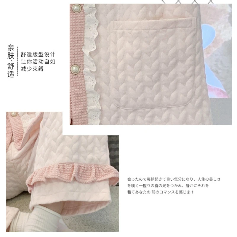 Autumn Winter Maternity Nursing Pajamas Set Thickened Air Cotton Side Open Breastfeeding Homewear Pregnant Women Sweet Sleepwear 4