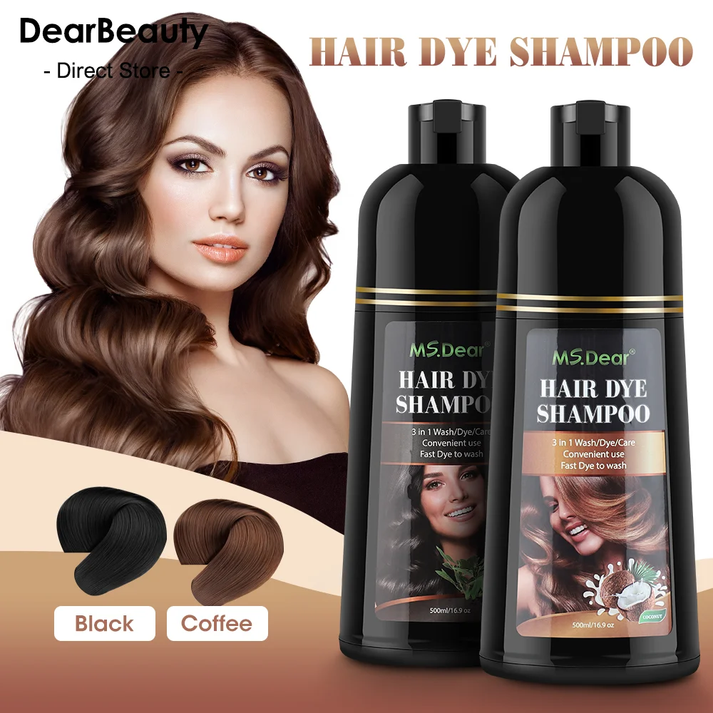 500ml Natural Organic Coconut Oil Essence Black Hair Dye Shampoo Covering Gray Hair Permanent Hair Color Dye Shampoo Hair Care