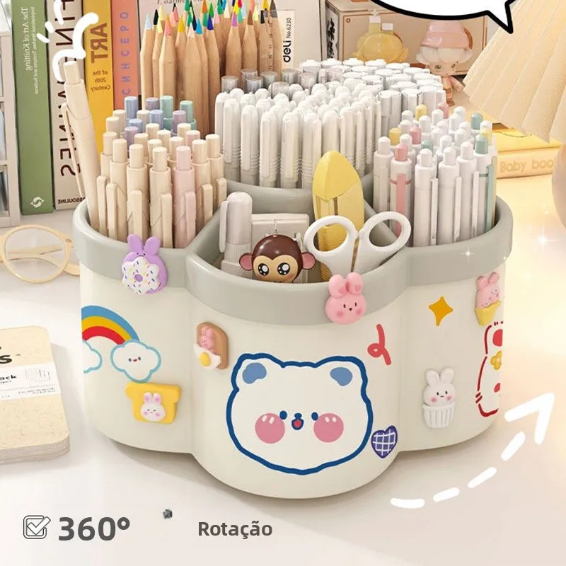 large-capacity-rotating-pen-holder-multifunctional-office-desktop-stationery-storage-box-creative-cute-desk-organizer