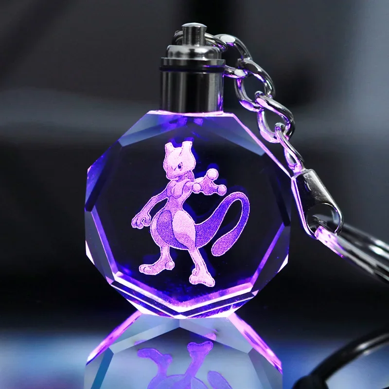 Pokemon Anime Figure Pikachu Charizard Mewtwo Eevee Crystal Luminous Keychain Pendant Accessories Children\'s Toys Birthday Gifts