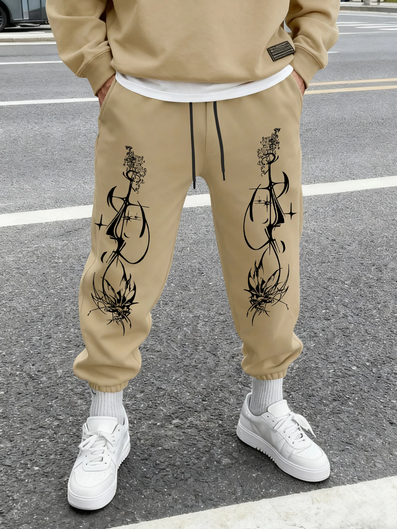 

Men's Gothic Abstract Thorn Cross Star Art Print Sweatpants Elastic Waist Soft Dark Punk Street Hip Hop Joggers