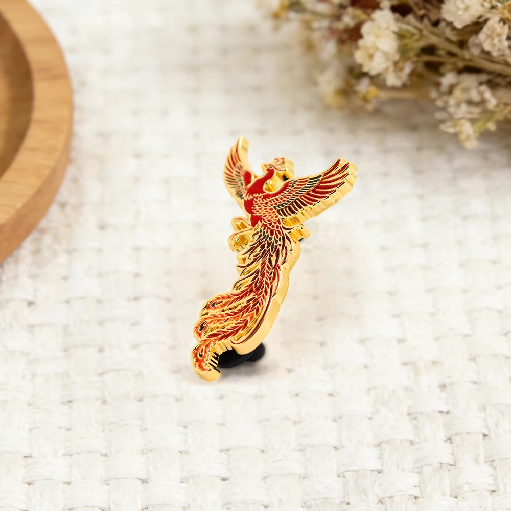 Roter Phönix Emaille-Pin Mythischer Feuervogel Brosche Wiedergeburt-Symbol Anstecknadel Fantasy-Vogel Schmuck Geschenk für Frauen Männer Rucksack-Zubehör – Detail 6