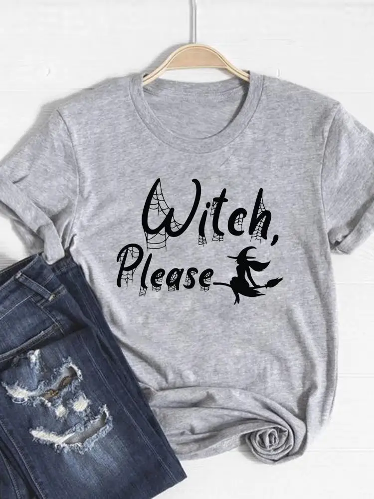 Witch Letter Lovely Trend Tee Top Women Fall Autumn Ladies T-shirt Thanksgiving Clothes Halloween Graphic Print T Shirt Clothes