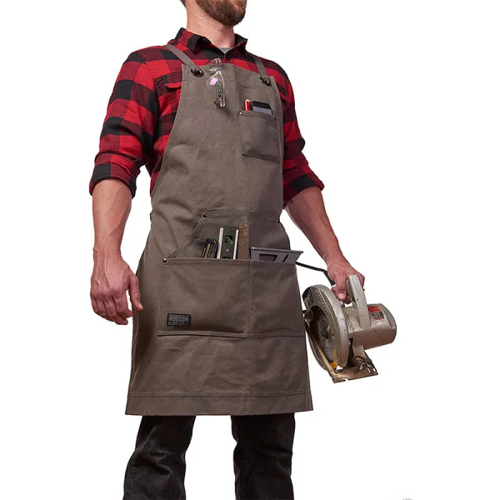 Waxed Canvas Work Apron with Pockets Adjustable Gardening Apron Heavy Duty Woodworking Apron Tool Holder for Carpenter Men Women