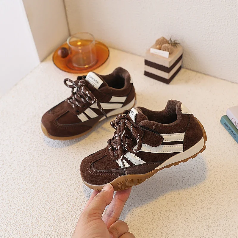 Children's Sneakers Autumn Winter Toddler Non-slip Footwear Boys Sport Shoes Girls Comfy Thicken Warm Velet Lined Casual Shoes