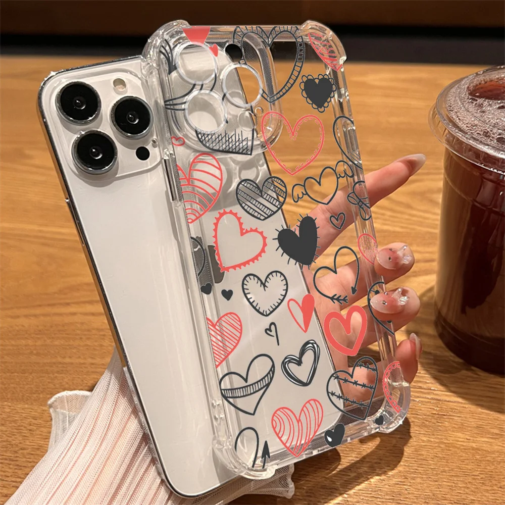 

Love Heart Phone Case for IPhone 15 14 13 ProMax XR XS Max 7 8 Plus SE 12 11 Shockproof Hard Back Cover Luxury Clear Fundas