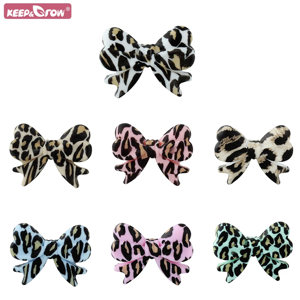 10pcs Silicone Beads Leopard Print Tie Dye Bowknot Teether Bead DIY Necklace Pendant Oral Care Baby Teething Beads