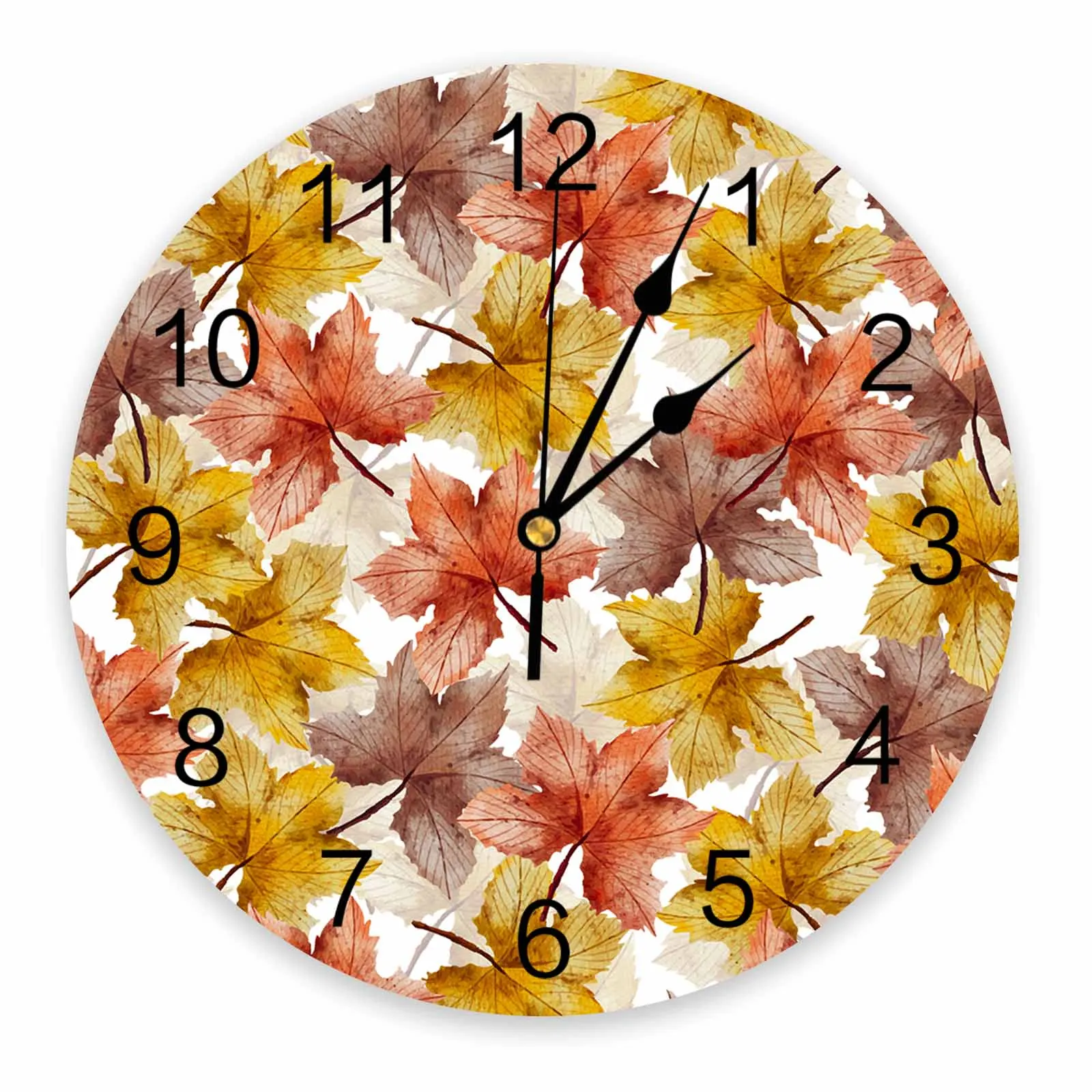 Autumn Maple Leaf Falling Leaves Wall Clock Large Modern Kitchen Dinning Round Wall Clocks Bedroom Silent Hanging Watch