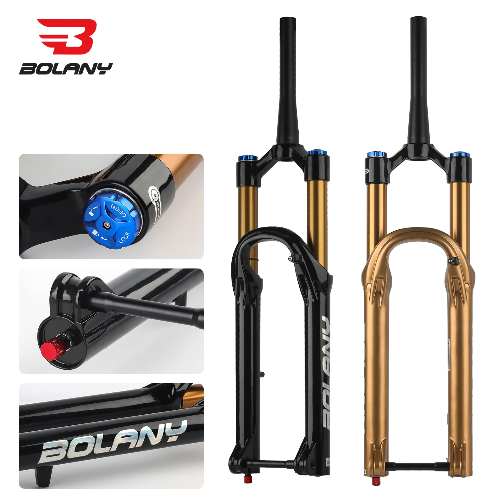 BOLANY-Adjustable MTB Air Fork, Suspension Fork, 160mm, Travel 36mm Tube, 15x110mm, Mountain Bike Damping, 27.5 