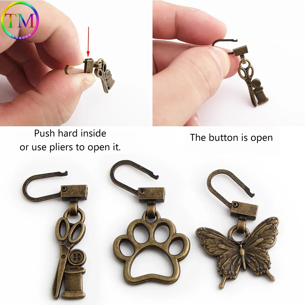 10/100/200pcs Dog/Cat/Paw Shape Metal Zipper Sliders Head For Sewing Clothing Luggage Purse Bags Removable Universal Accessories