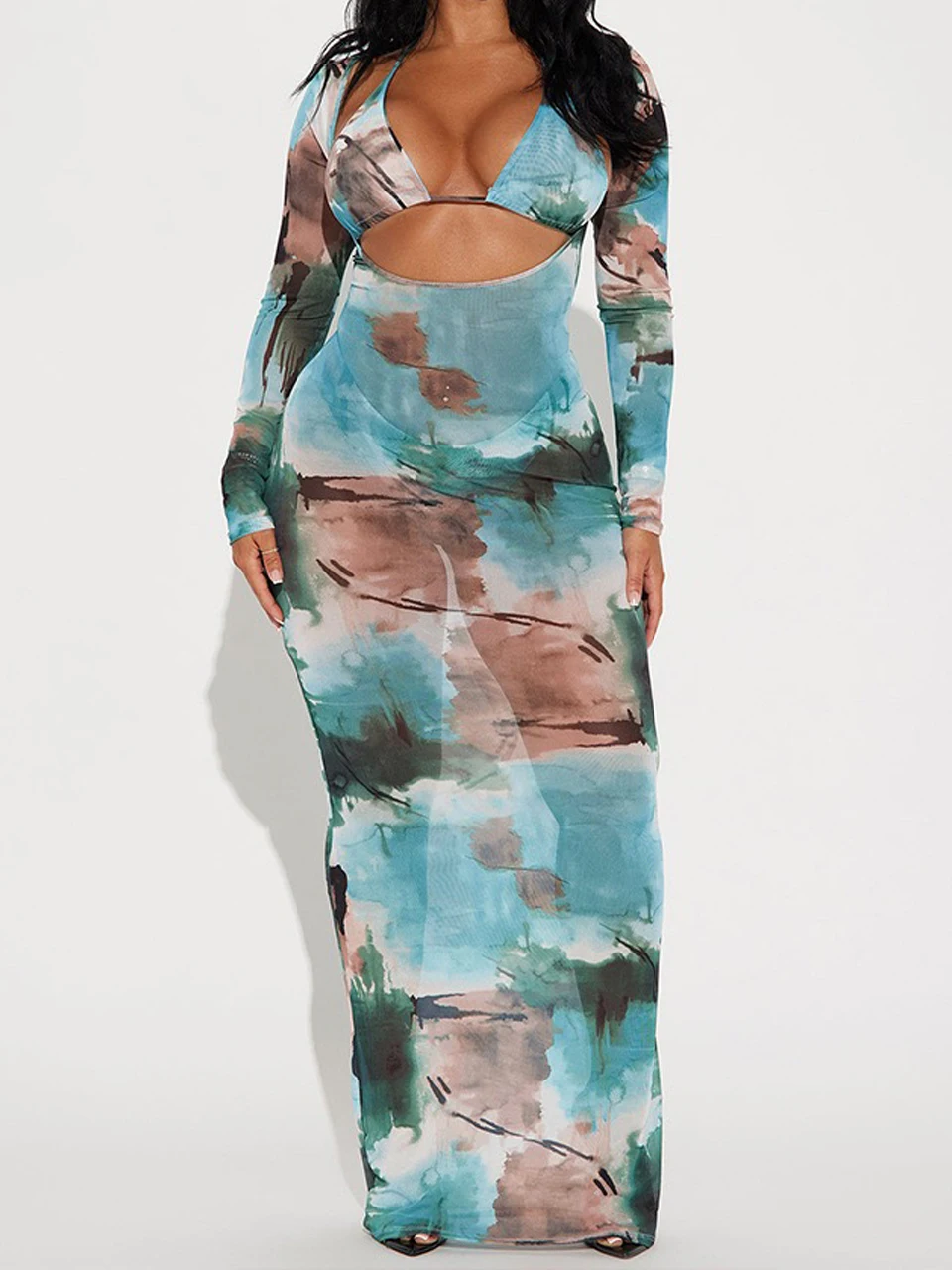 

Сексуальный купальник из трех предметов, стринги, бикини с накидкой, пляжное платье, женский купальник с принтом тай-дай, купальный костюм 2022, летний купальный костюм