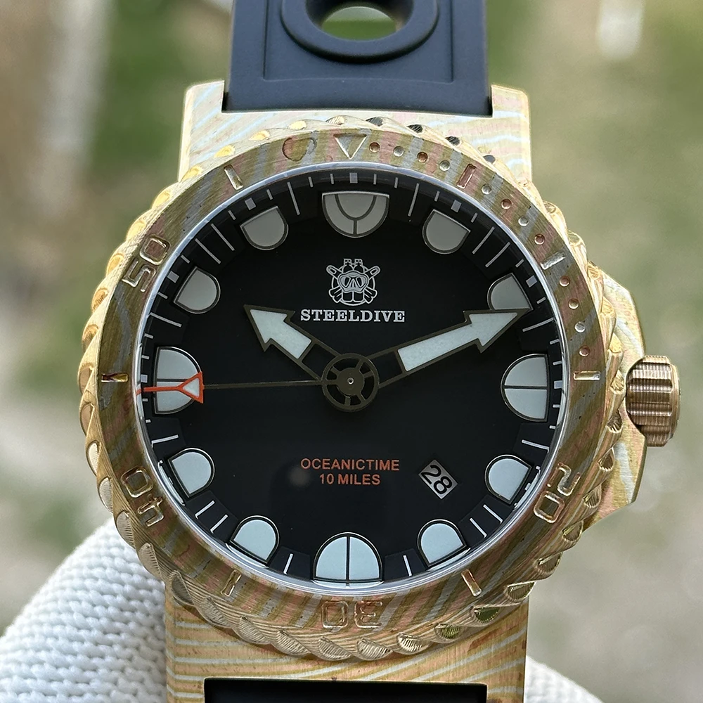 STEELDIVE 남성용 자동 시계 46.5mm 기계식 손목시계 청동 티마스커스 케이스 다이버 1000ATM BGW-9 발광 사파이어 NH35