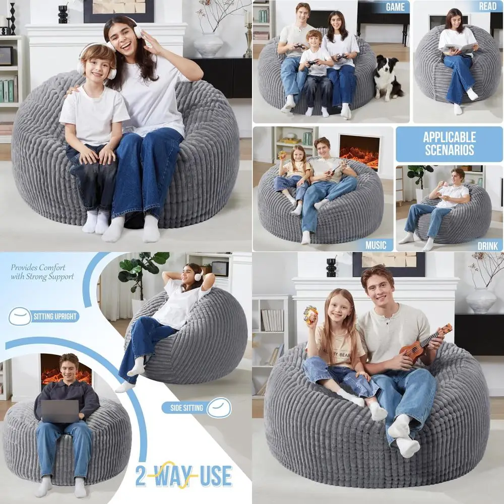 

Очень большой пуф-кресло для взрослых с наполнителем из пены с эффектом памяти и плюшевым серым чехлом