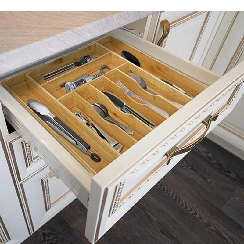 Adjustable Drawer Divider Tray Bamboo Storage Box Cutlery Grocery Organizer Multi-grid Disk Home