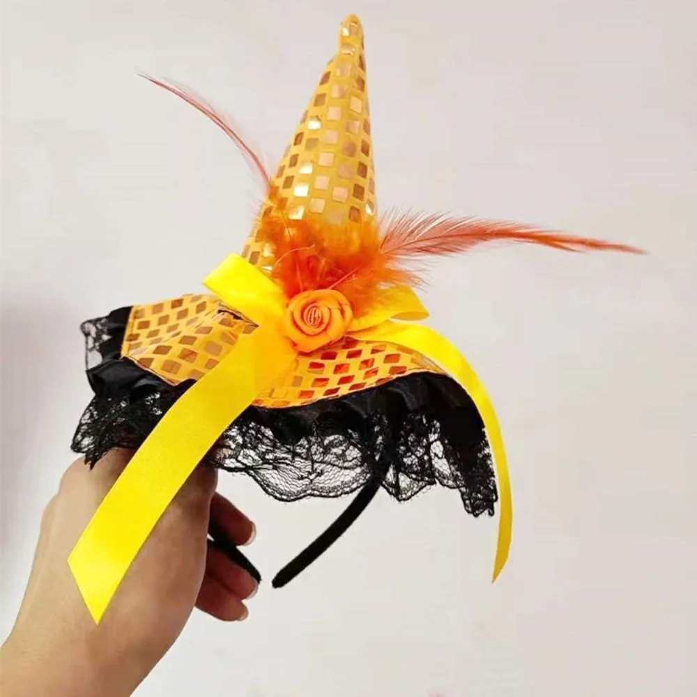 New Cartoon Witch Hat Party Decorations Cloth Hair Hoop Lace Sequins Headband Halloween