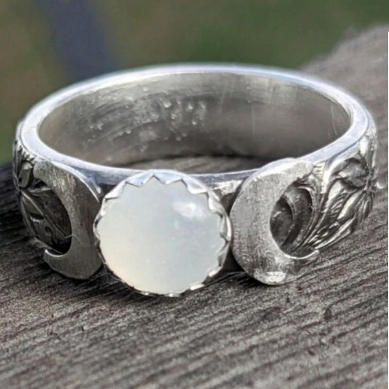 Crescent Moon Ring, Moon Phase Ring, Triple Goddess Ring, Goddess Jewelry, Lunar Phases, Full Moon, Boho Ring