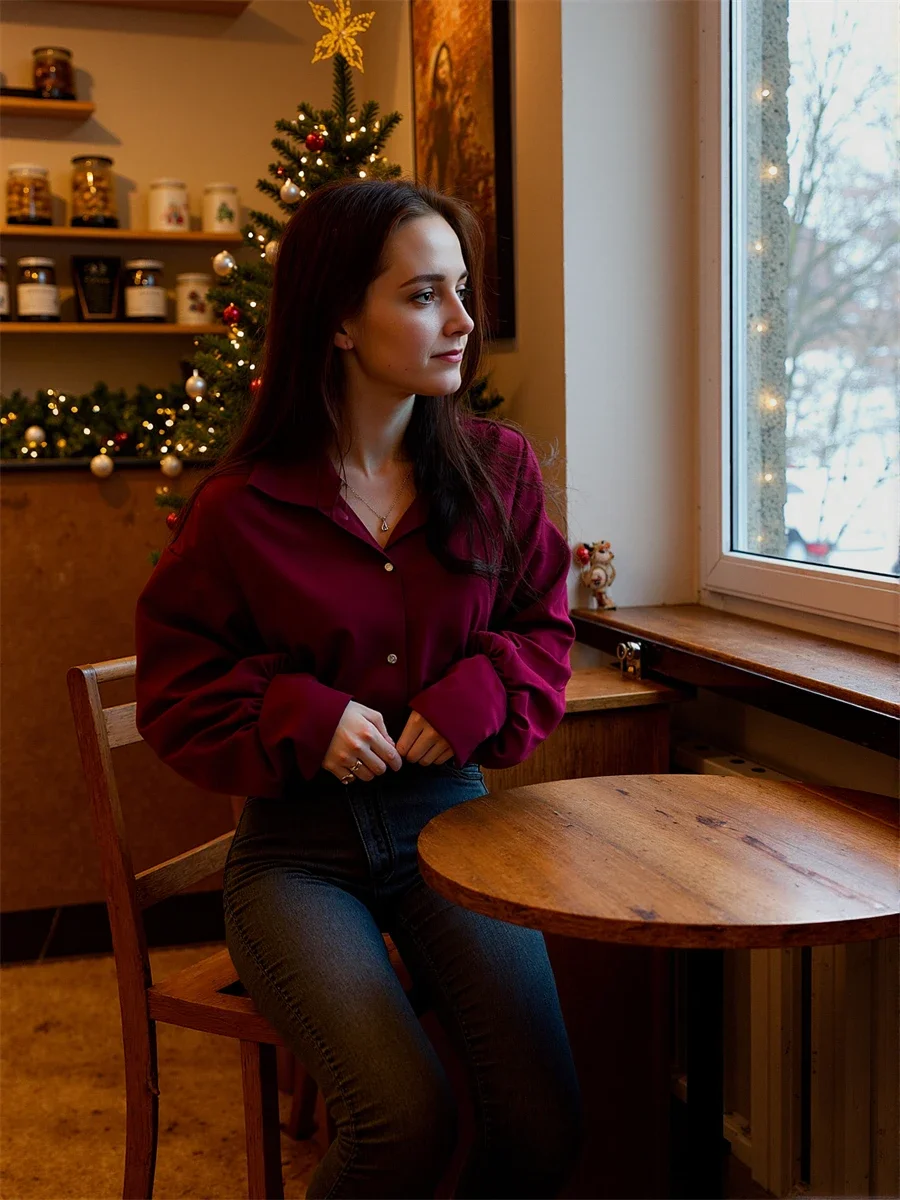 

Chiffon Lantern Sleeve Cottagecore Picnic Romantic Women’s Relaxed Cut Spring Vacation Youthful Retro-inspired Shirts