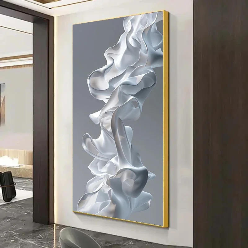 Modern Abstract Poster, White And Gray Swirl With Gold Embellishment, Suitable For Living Room, Office,Bar Decor,No Frame