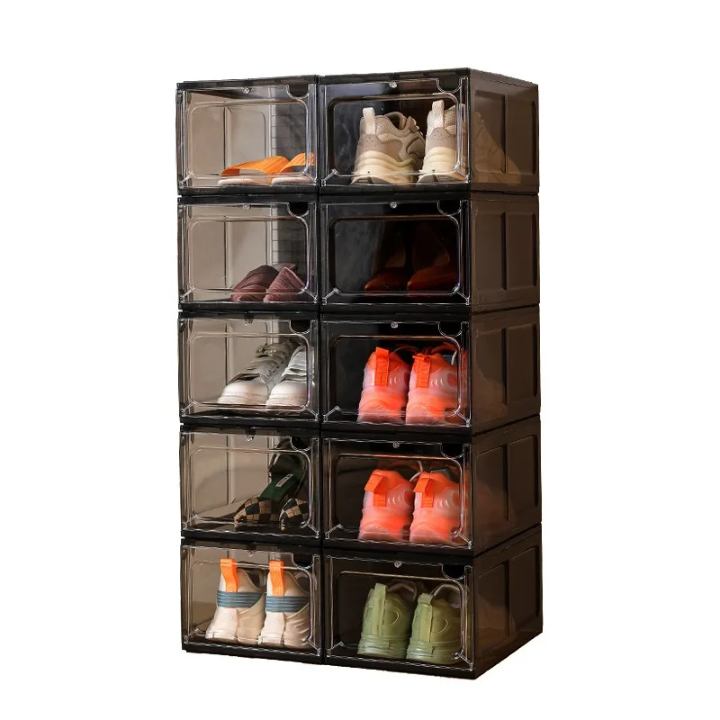 Magnetic suction hard plastic transparent drawer shoe box shoe storage box thickened space saving shoe rack shoe cabinet