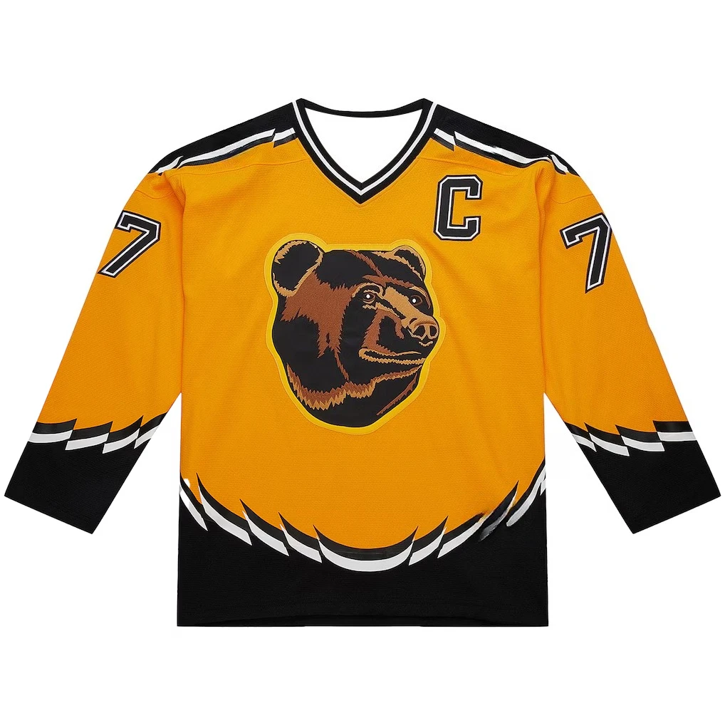 Hockey Jersey - Yellow with Black/White Accents Bear Head Logo Athletic Jersey 3d HD Prints