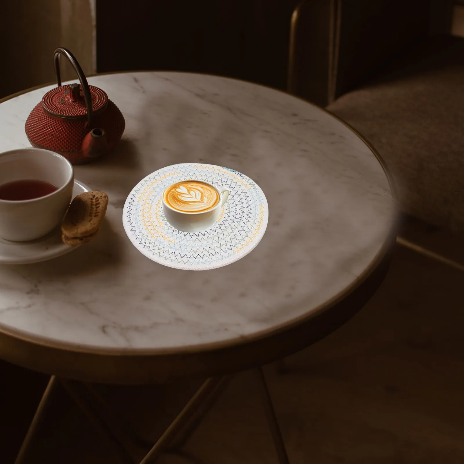 

6Pcs Cotton Coasters Set Woven Drink Coasters for Table Dining Placemat Round Coaster Pad Non-Slip Heat Resistant for Coffee Tea
