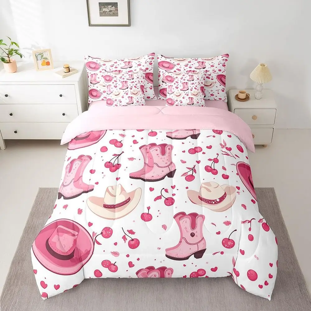 

Western Cowgirl 7-Piece Queen Bedding Set with Cute Cherry Comforter, Sheets, and Cowboy-Themed Decor for Kids and Teens