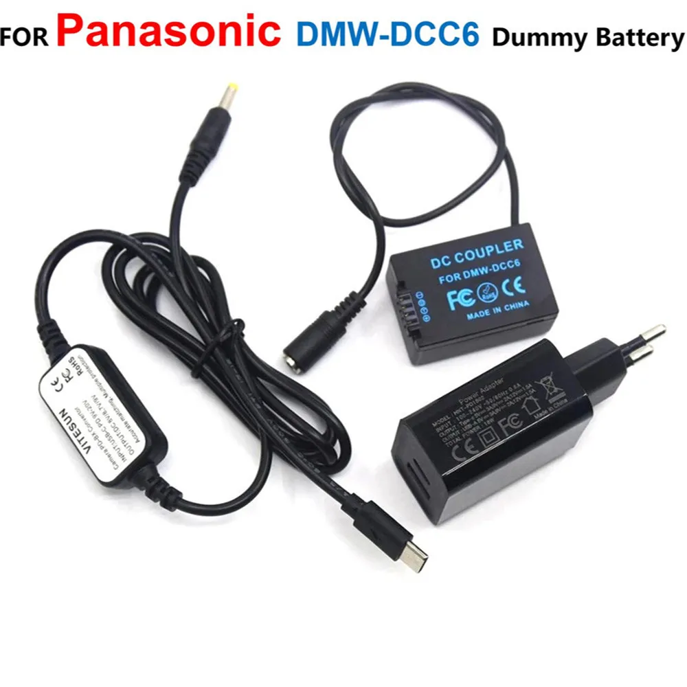 

DCC6 DC Coupler DMW-BMB9 Dummy Battery+PD Charger+USB Type-C Charger Cable For Panasonic DMC-FZFZ45 FZ60 FZ70 FZ72 FZ100 FZ150K