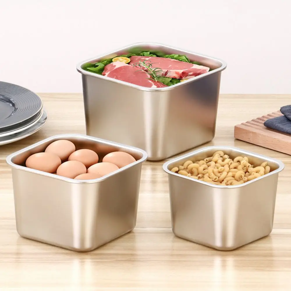 

Stainless Steel Fresh-keeping Box Square Leak-proof Food Storage Box Sealed with Plastic Lid Lunch Box School