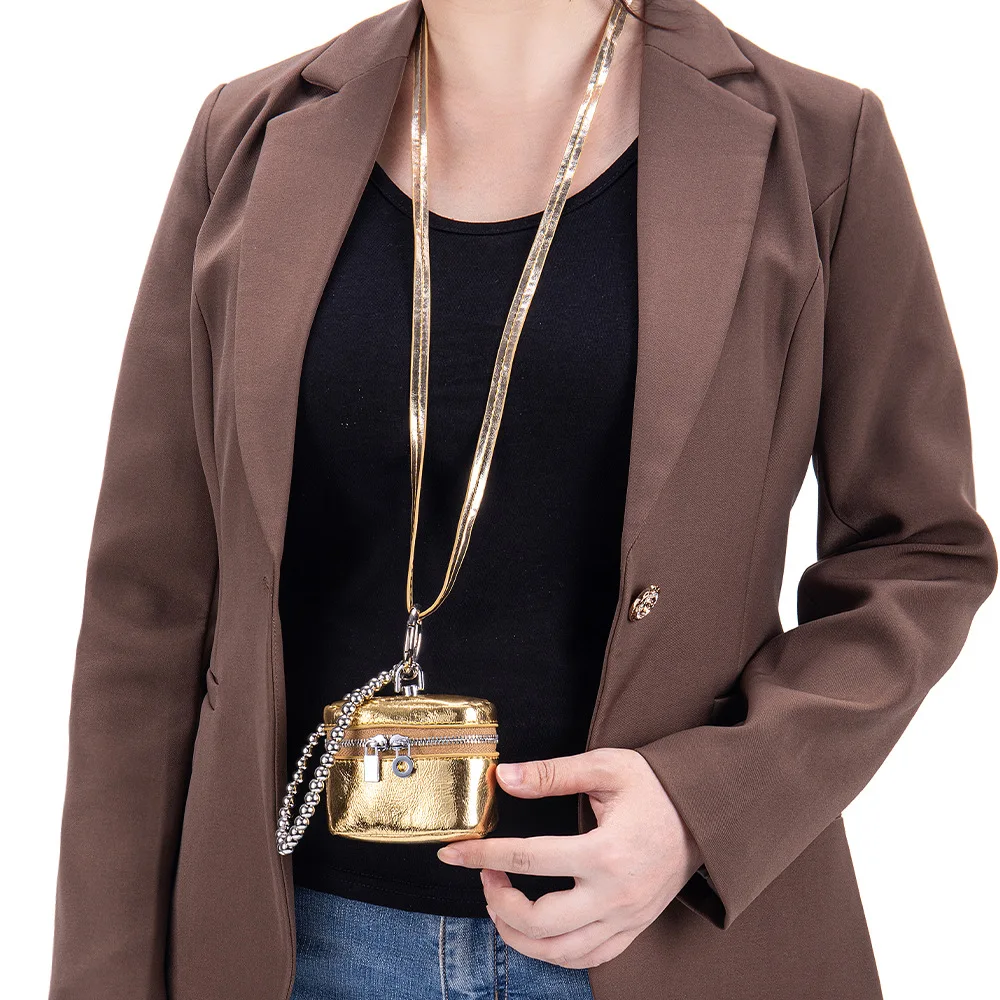 Alirattan 2025 New Genuine Leather Neck Hanging Wallet Commuting Portable Lipstick Makeup Storage Bag Headphone Bag