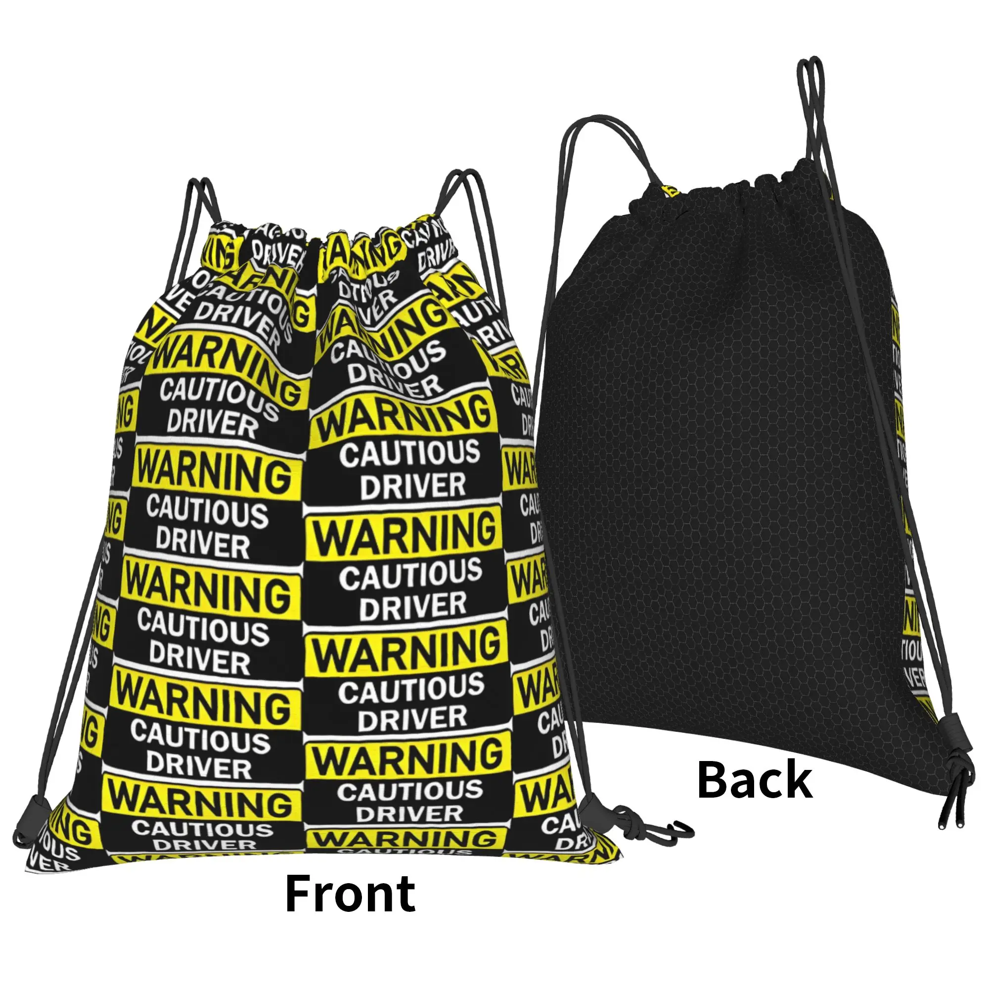 Warning Cautious Driver tape Construction vehicle Portable Travel gym Drawstring Bags Riding gift Storage Backpacks