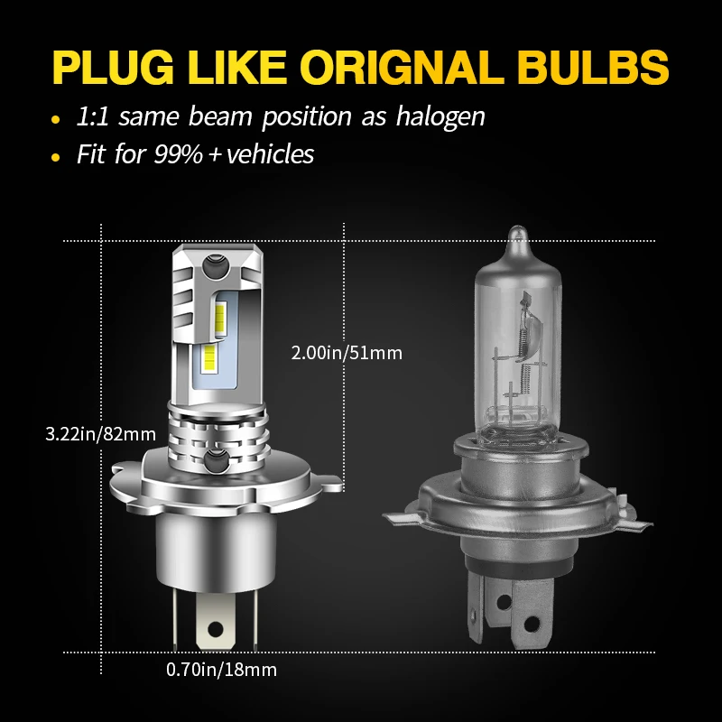 1pc/2Pcs Bright White H7 H4 LED Low High Beam Headlight Bulbs HB2 9003 Headlamp For Motorcycles/Car Accessory plug&play 12000LM