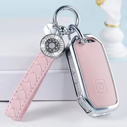for Kia Key Fob Cover with Keychain, Pink Leather Crystal Key Case Protection Shell Compatible with Cerato Ceed Forte NIRO Soren