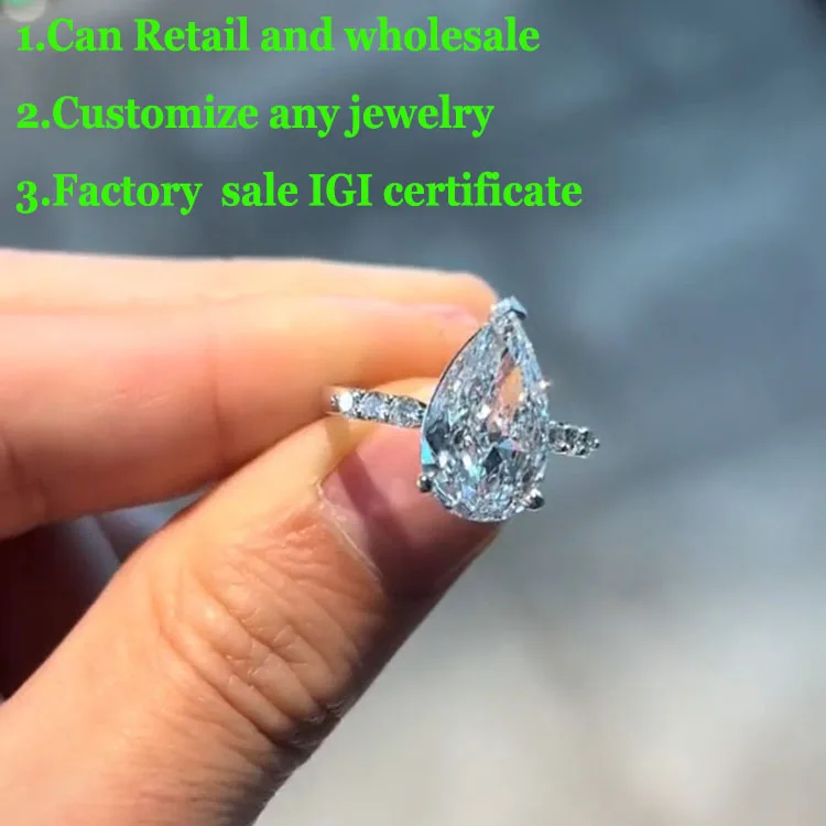 IGI Lab Growing Diamond Ring Pear shape D Color 1 2 3Ct Solid 18K White Gold Ring Diamond wedding Factory Engagement Ring