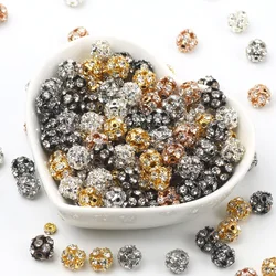 50pcs 6/8/10mm Round Rhinestone Metal Beads Crystal Ball Spacer Beads For Jewelry Making Diy Bracelet Necklace Accessories