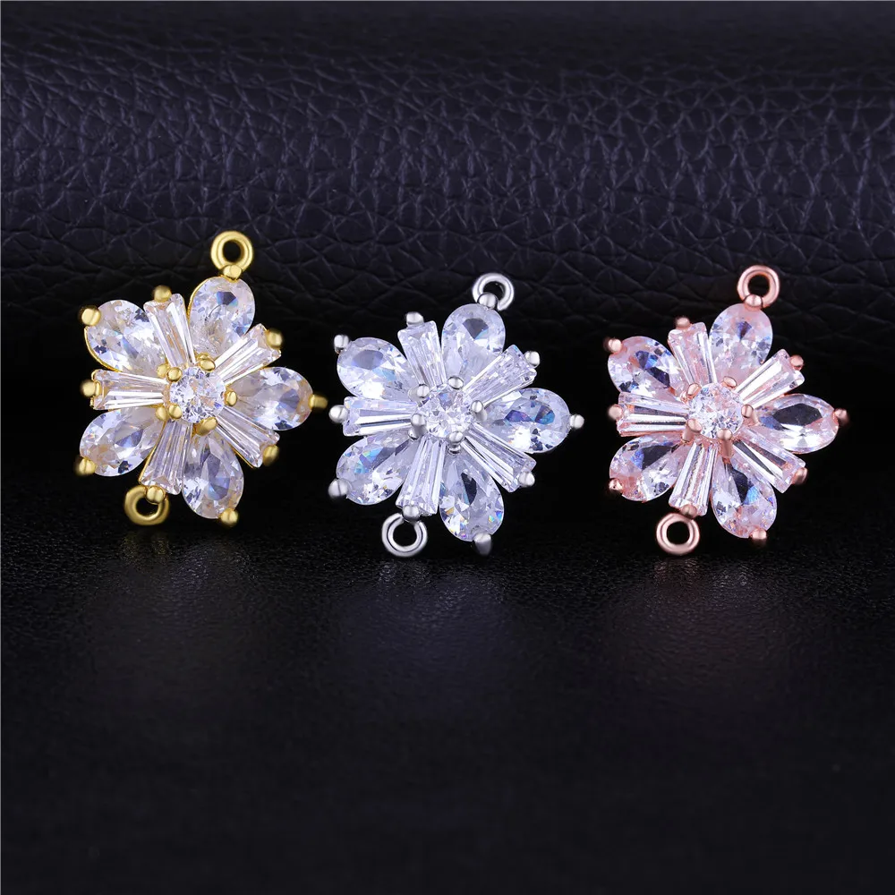 Juya 18K 골드 도금 Cz 구리 장식 스타 플라워 나비 참 커넥터 DIY 여성 패션 귀걸이 팔찌 만들기