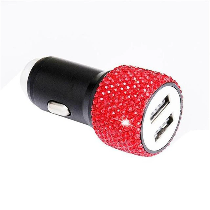 

Adapter USB Car Charger Interior Parts Replacement Vehicle Dual Port Fast Charging Handmade Rhinestones Accessories