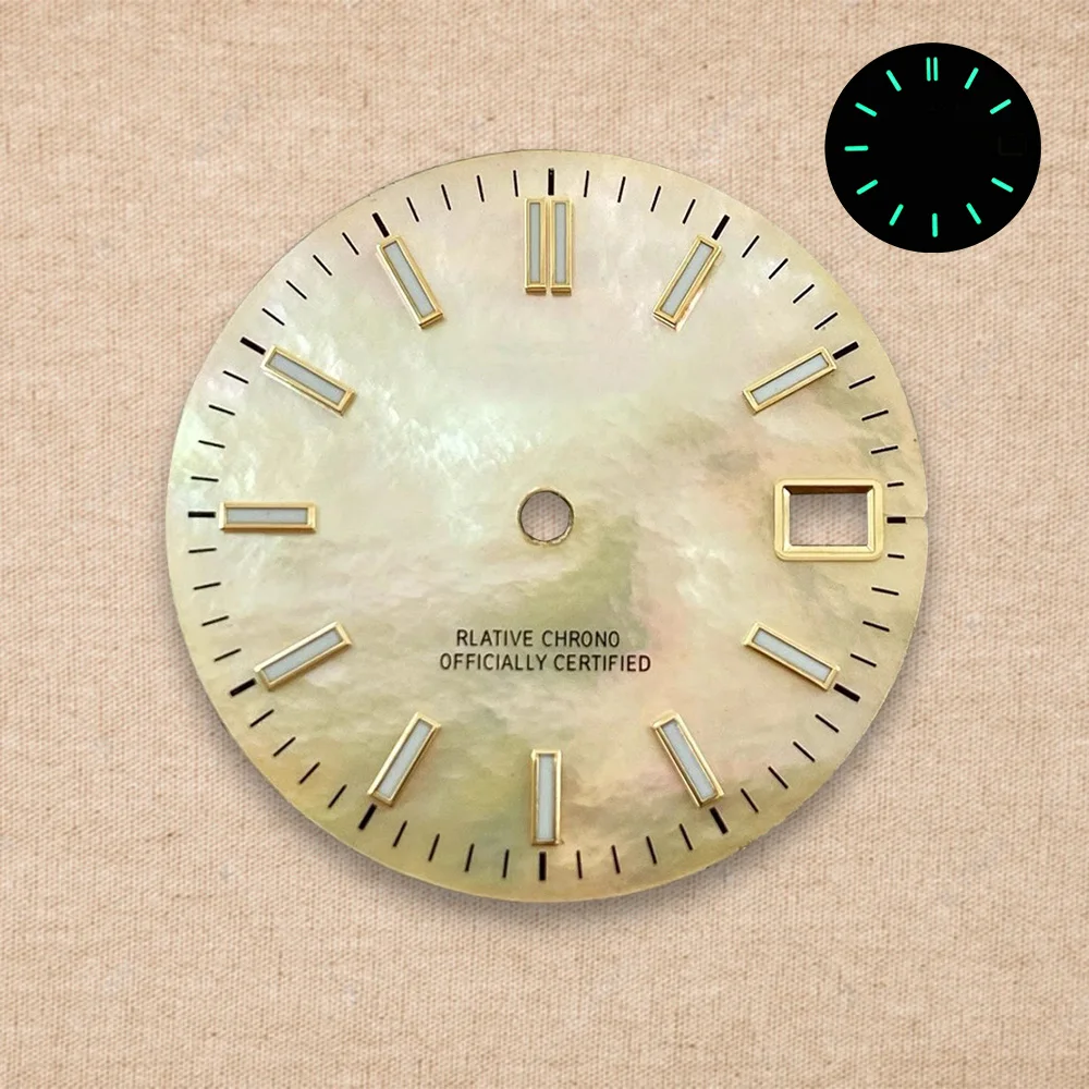 New 28.5mm S Logo NH35 Dial Logs Mother Pearl Dial Fit NH36 Movement Green Luminous Watch Modification Accessories Repair tools view 3