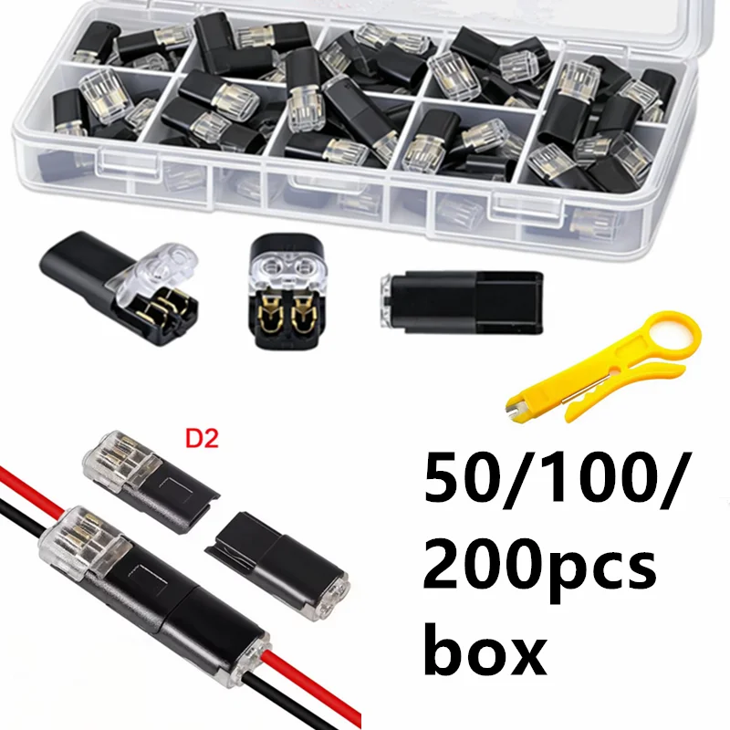 50/100/200Pcs Quick Connect Terminals D2 Wire Connectors No Stripping Double Wire Plug in Connector Car Electric Cable Terminal
