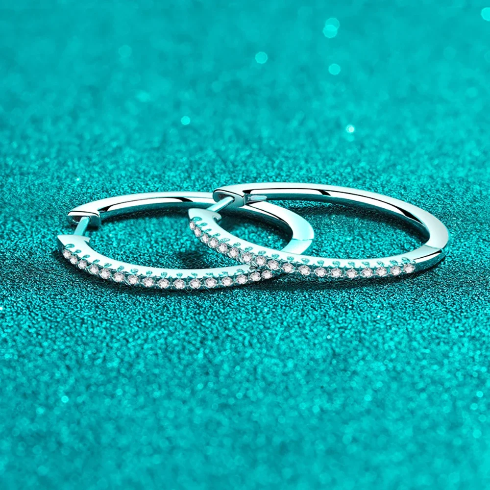 Serenity Day Real D Color 1.5mm Full Moissanite Hoop Earring For Women 100% Sterling Silver 30mm Stud Ear Fine Jewelry Wholesale