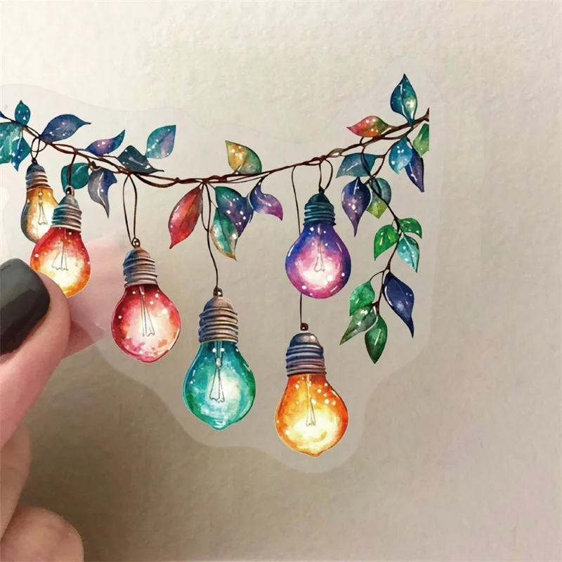 50PCS Cute Colored Lamp PVC Sticky Sticker Aesthetic DIY Decoration Scrapbooking Hand Accounting Supplies for Kids