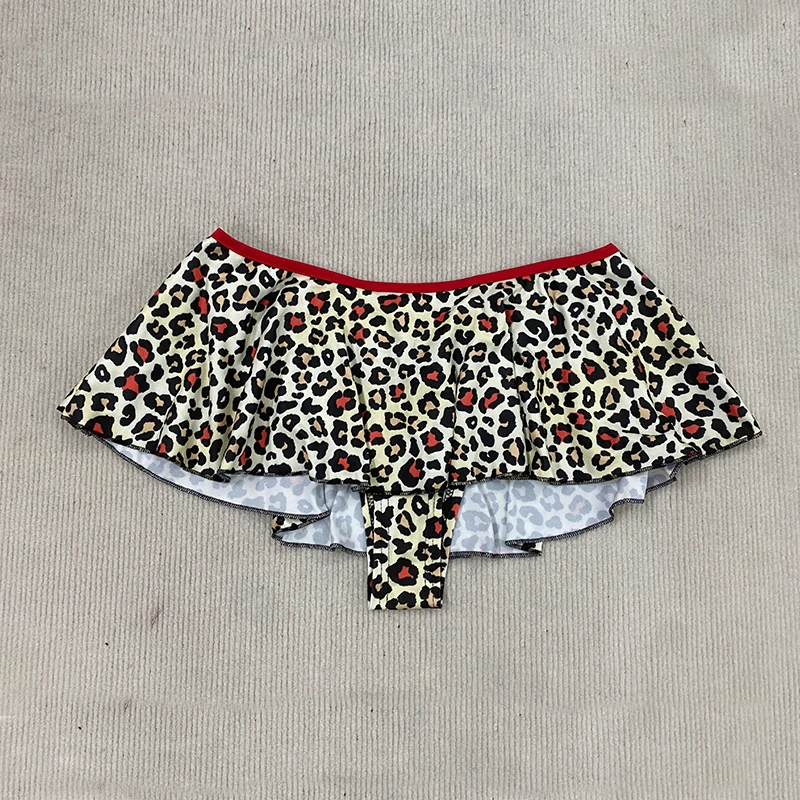 2000s Personality Women Seaside Holiday Fold Overskirt Split Summer Swimsuits European American Spice Girls Sexy Leopard Bikini