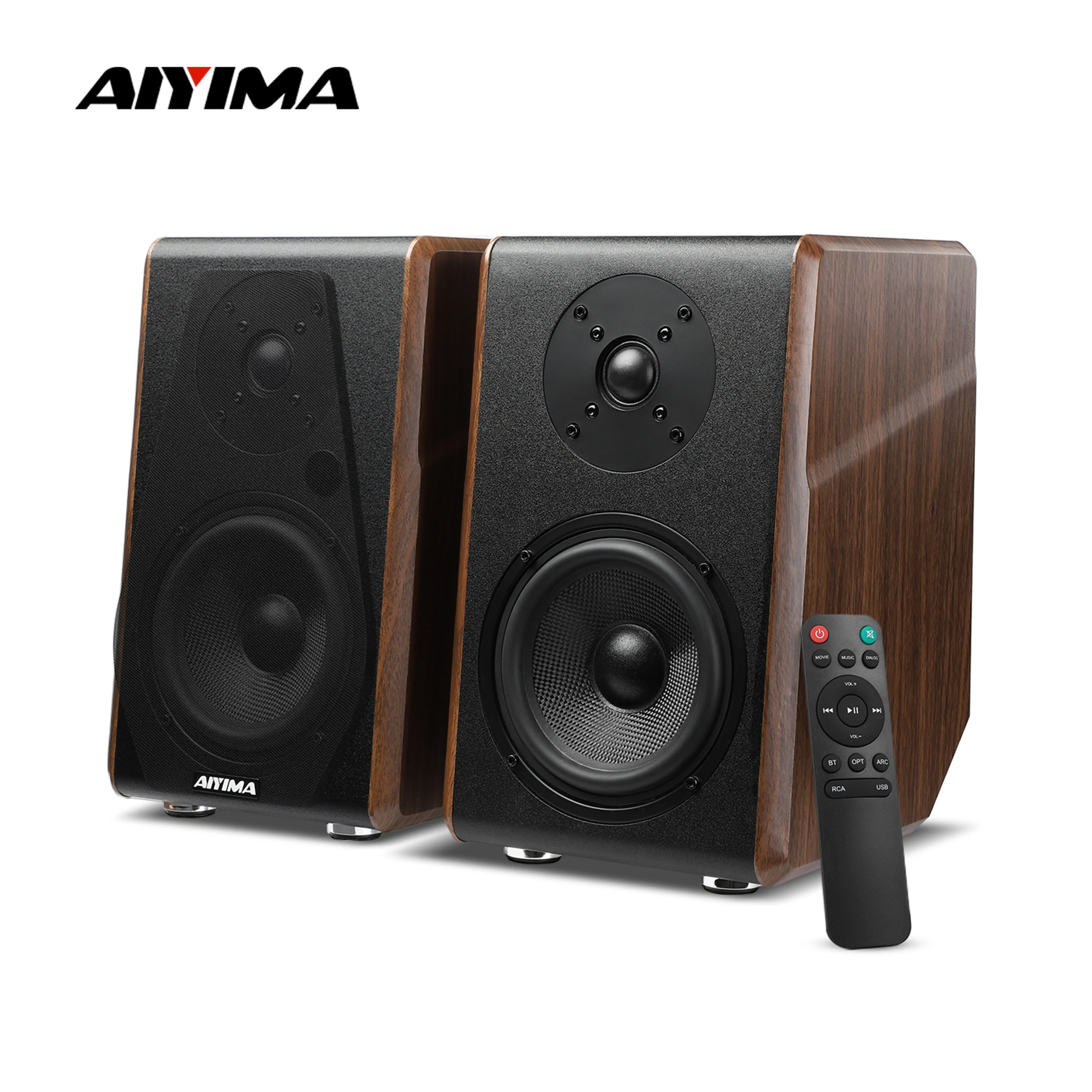 AIYIMA S700 액티브 책장 스피커, 120W 블루투스 무선 하이파이 사운드 시스템, 나무 책장 스피커, 오디오 출력 서브우퍼  TRS RCA AUX 입력