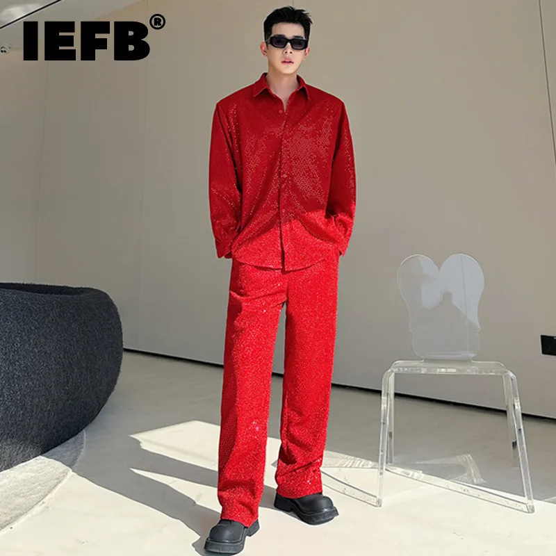 

IEFB Men's Set Niche Shirt Design Casual Pants Street Trend Single Breasted Casual Solid Color 2024 Korean Fashion 9C5079