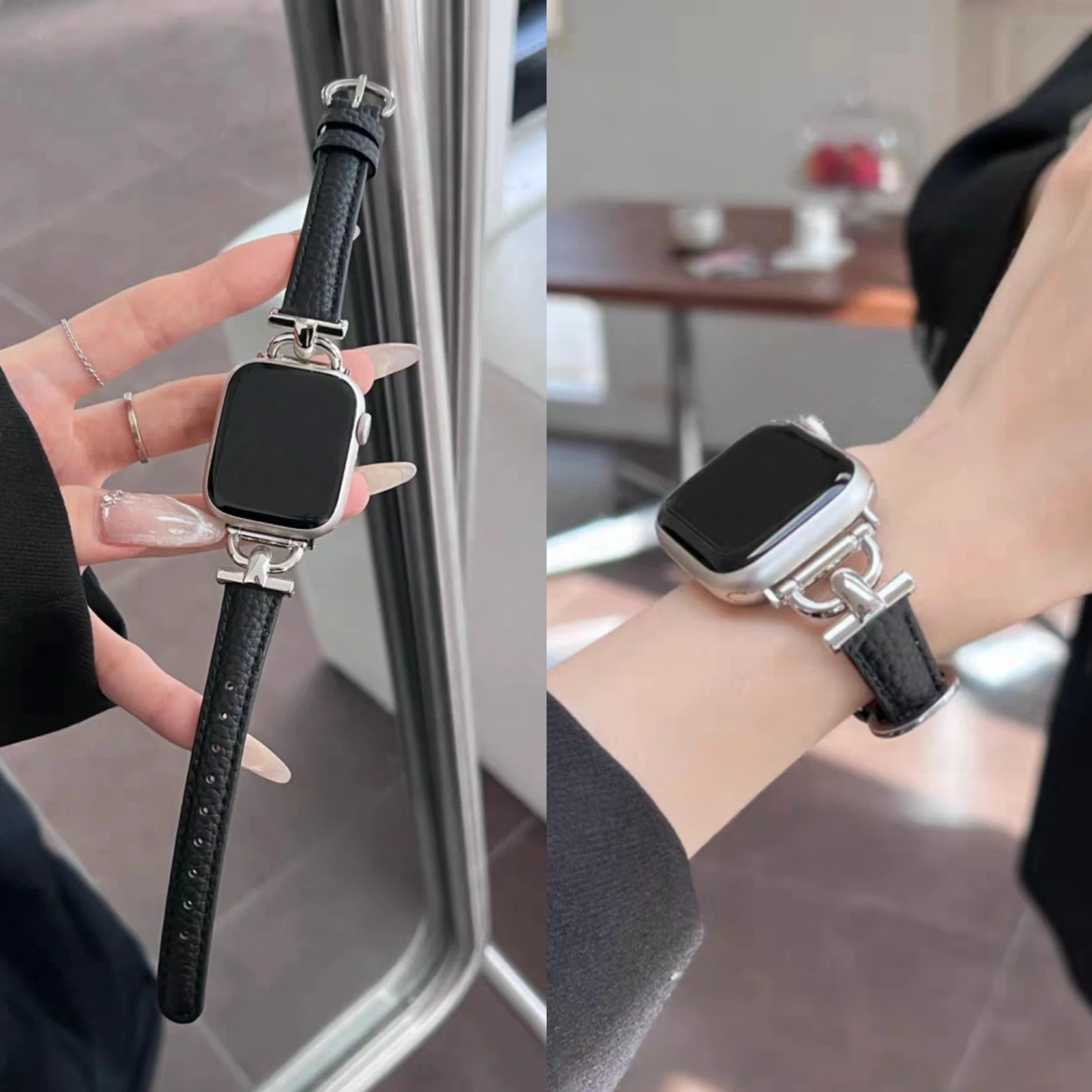 

Leather loop For Apple Watch band women Series Ultra 11/10/9/8/7 40mm 41mm 42mm 44mm 45mm 46mm Strap