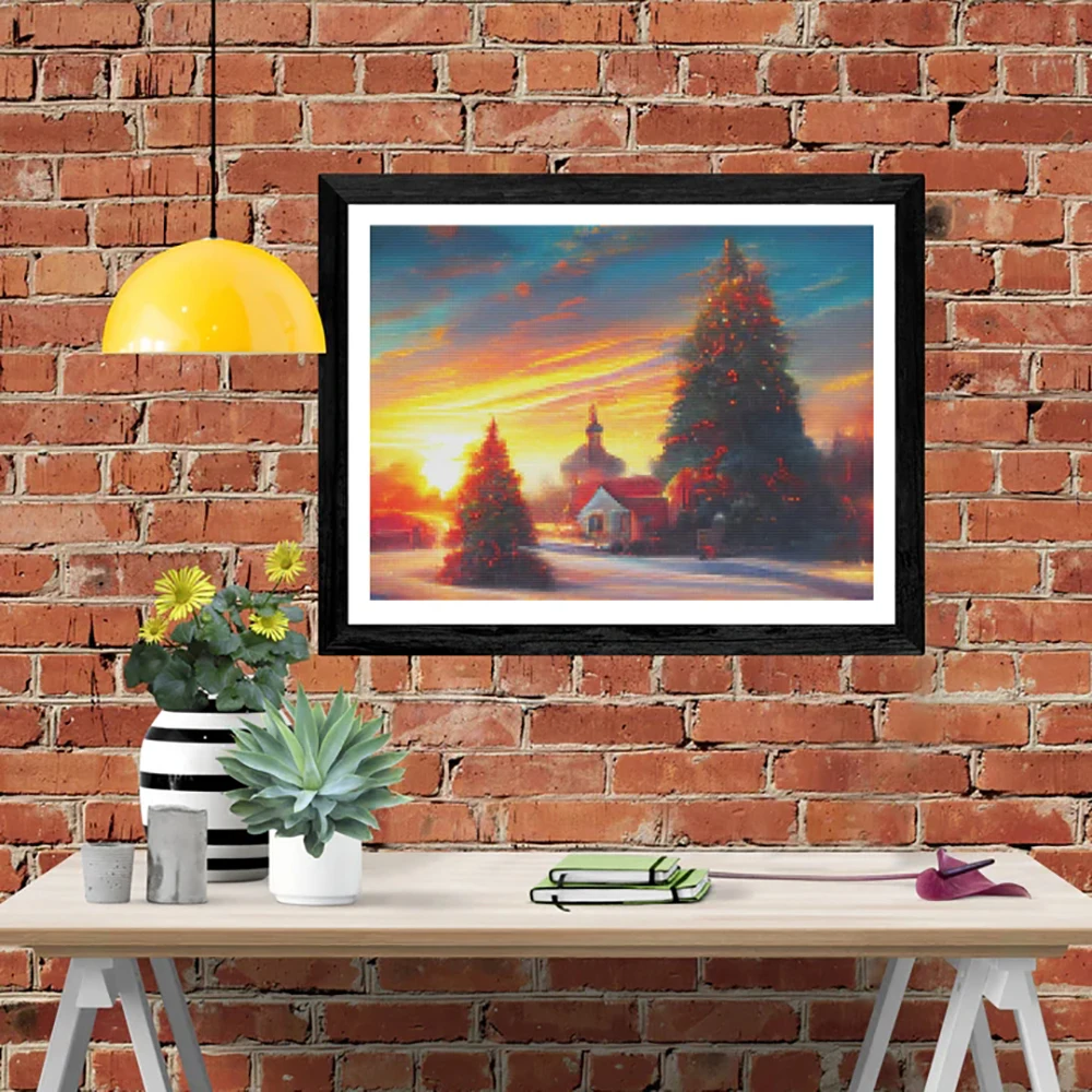 LZAIQIZG 5D DIY Diamond Painting Christmas Tree Sunset Diamond Embroidery Landscape Cross Stitch Handicraft Decoration For Home