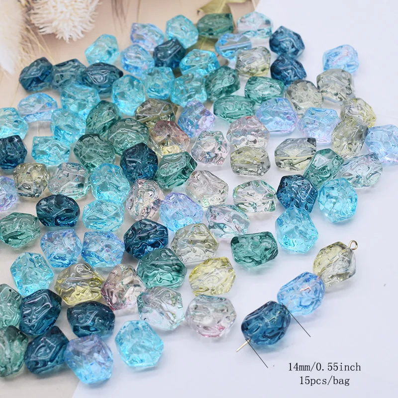 15pcs 14mm Shiny Colorful Random Irregular Shape Glass Beads Loose Spacer Bead For Jewelry Making DIY Bracelet Necklace