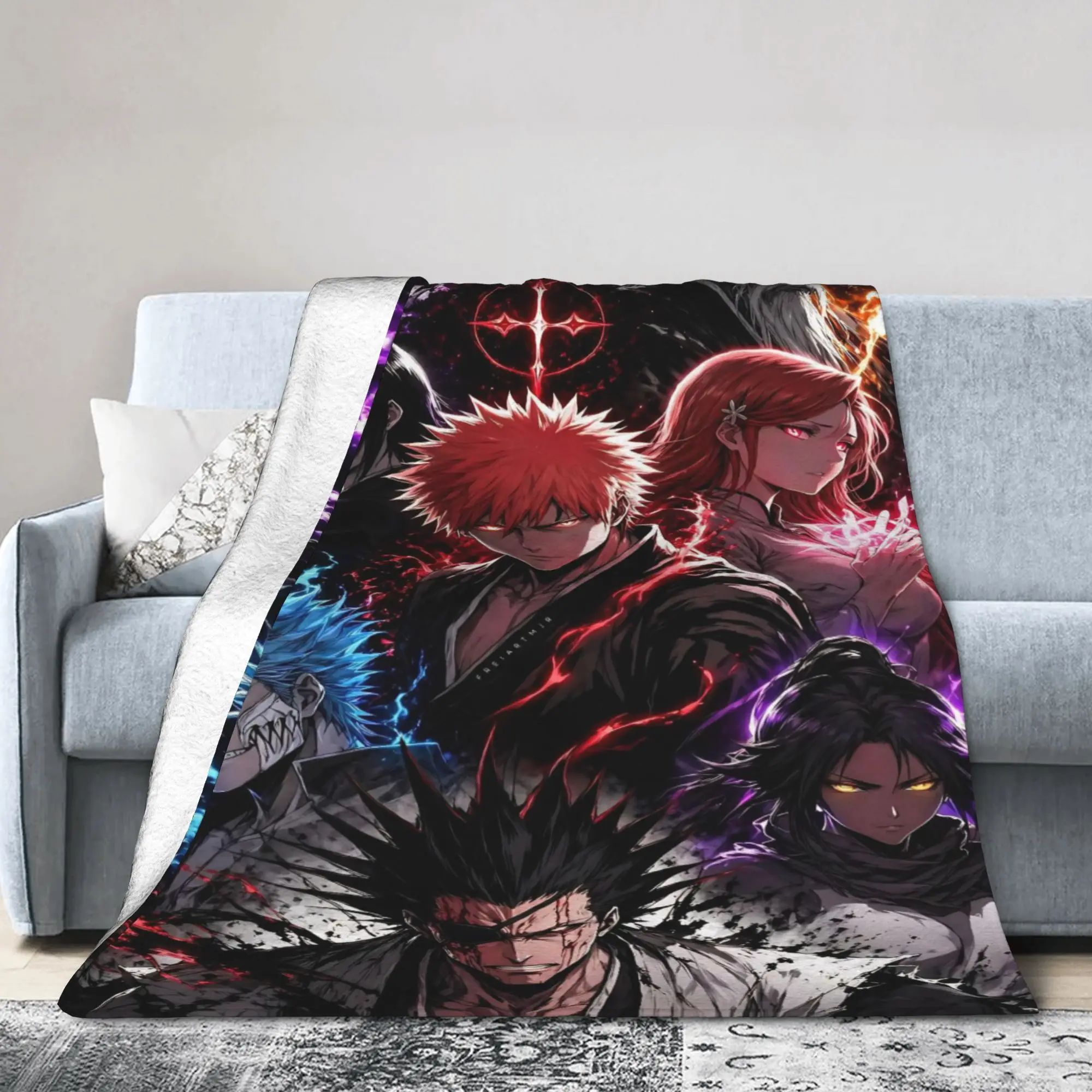 Kurosaki Ichigo Abarai Renji Wool Blanket Bleaches Anime Creative Throw Blankets for Bed Sofa Couch 200x150cm Plush Thin Quilt