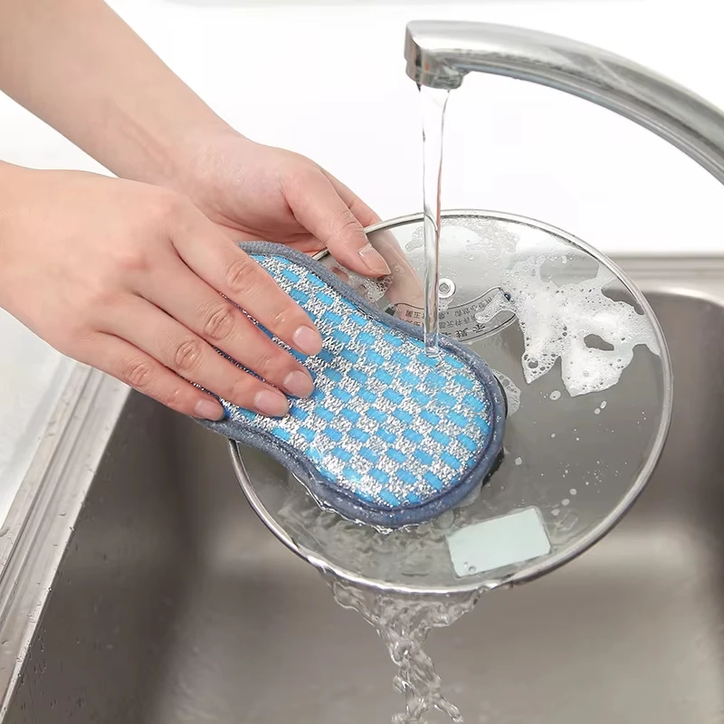 Double-Sided Sponge Dishwashing Cleaning Cloth Nylon Material Thickened Kitchen Absorbent Stain-Removing Oil-Free Scouring Pad